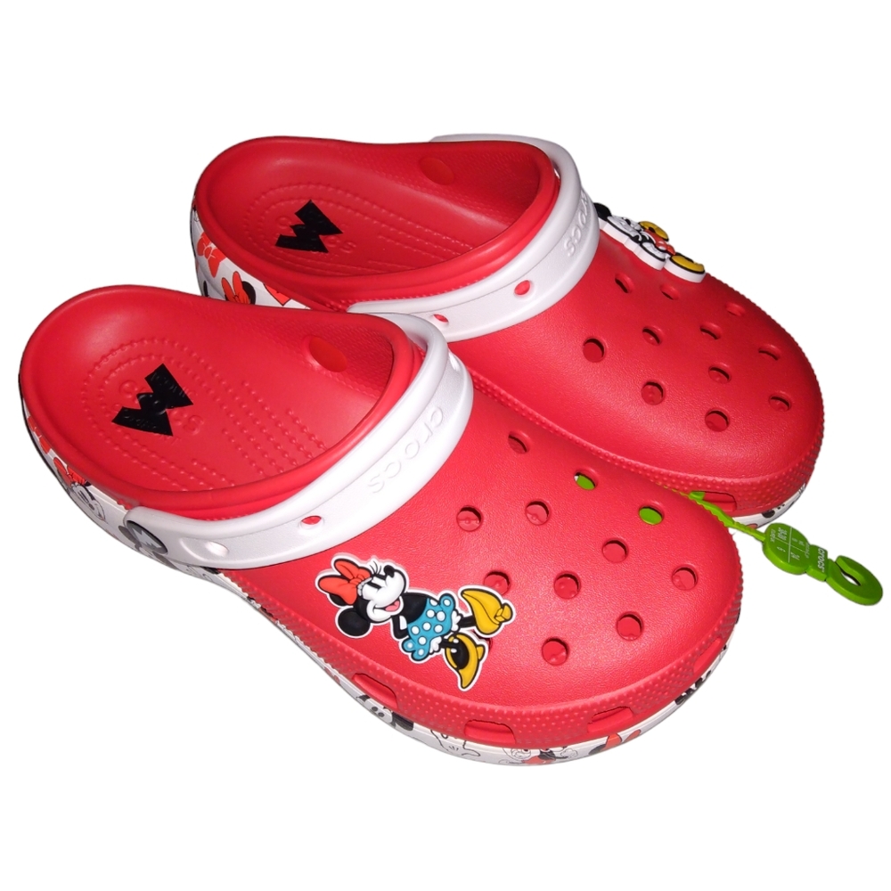 Disney Mickey Minnie Mouse Crocs Platform Clog Sandals Red White Womens Size 8